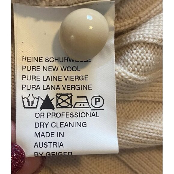 Geiger Collection Pure Wool Ribbed Ivory Cardigan Minimalist Neutral Size 34 Tan - Picture 9 of 11